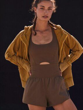 Free People FP Movement Righteous Runsie sports Romper Olive Green M NEW tennis